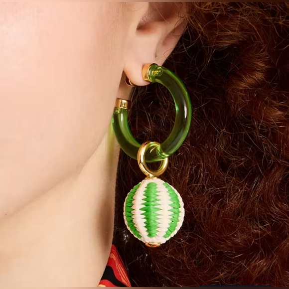 KATE SPADE FEELING BUBBLY RAFFIA CHARM HOOP EARRINGS - NWT - Picture 1 of 7